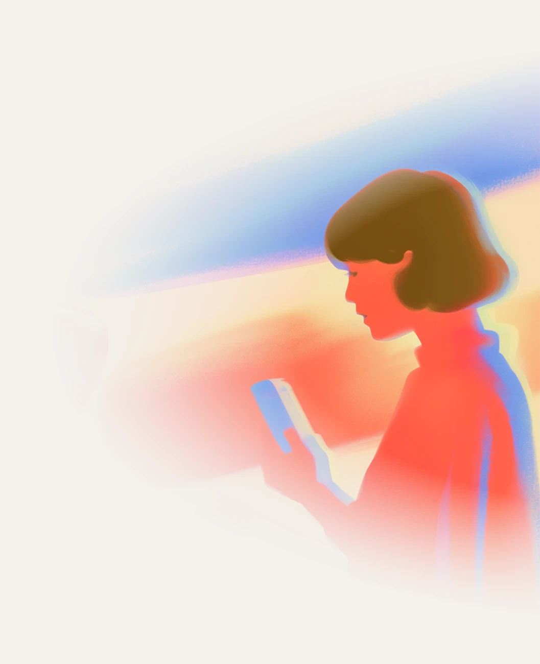 A person looking thoughtfully at a handheld device